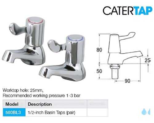 Mechline CaterTap Light Duty 3-inch Lever ½ " Basin taps (pair)